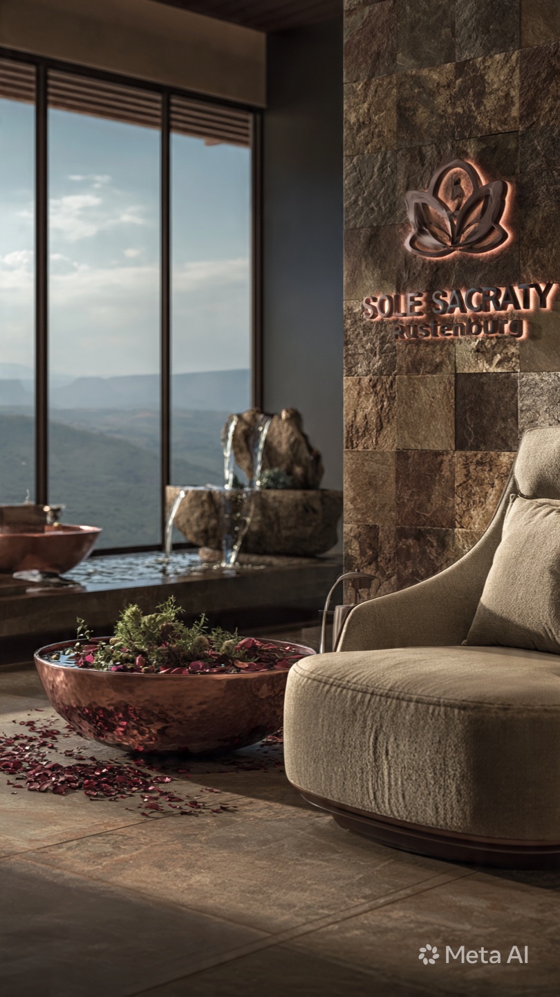 Mobile foot spa setup with copper bowl and mountain view